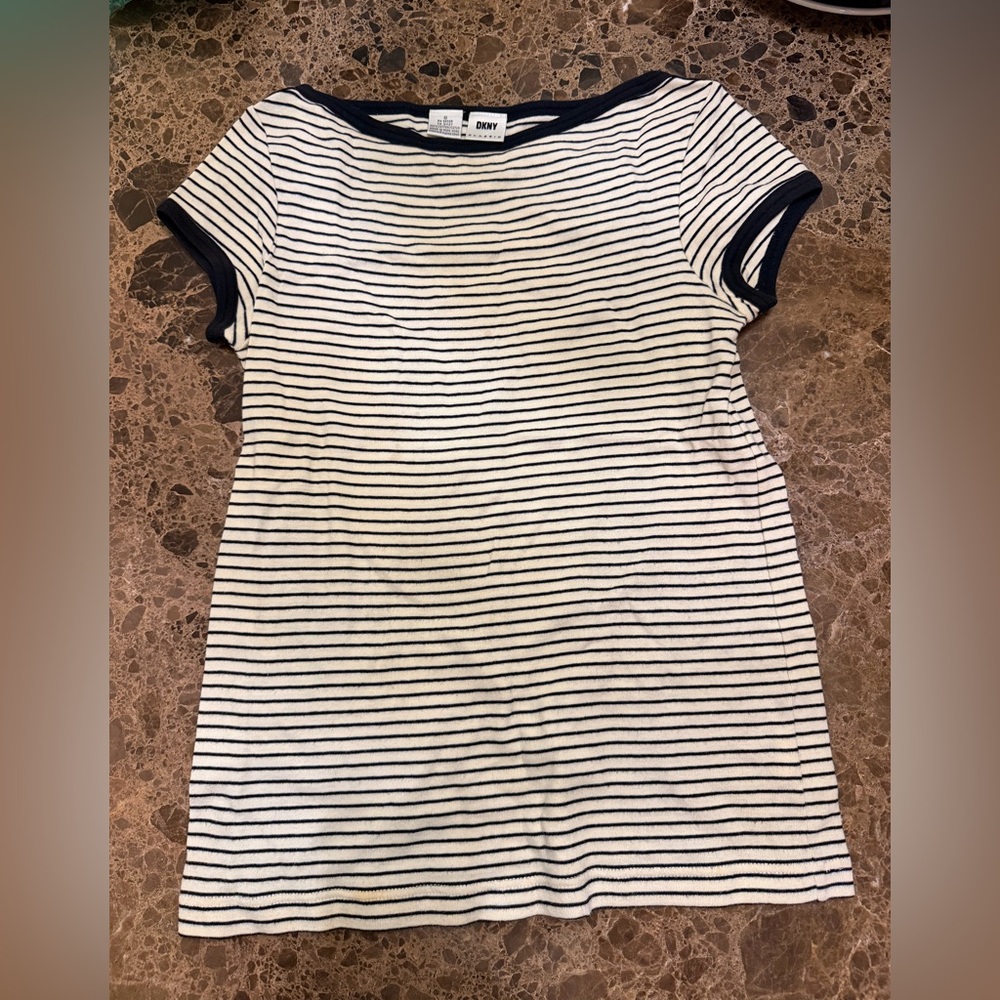 DKNY Classic Black and White Striped Tee